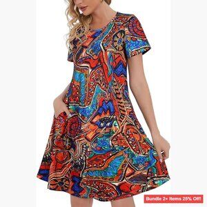 Knee-Length Floral Sundress with Pockets, Loose Fit, Cotton Blend